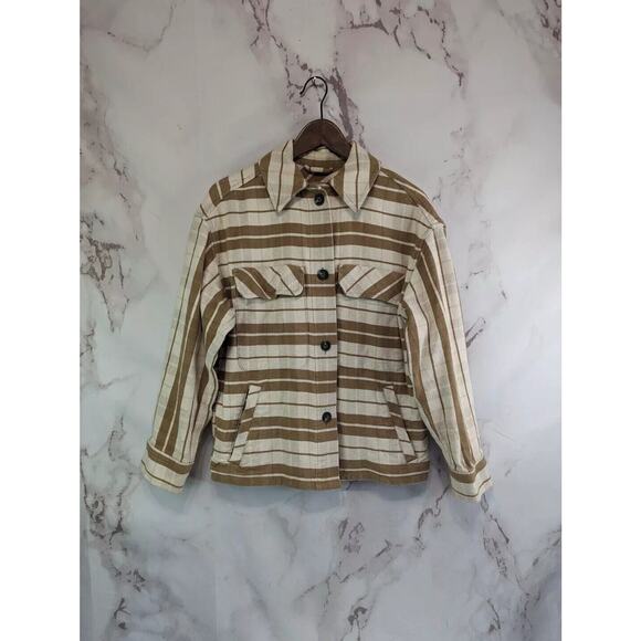 Everlane Jacket Women Large Brown The Oversized Striped Shirt Shacket Flannel - Picture 1 of 11
